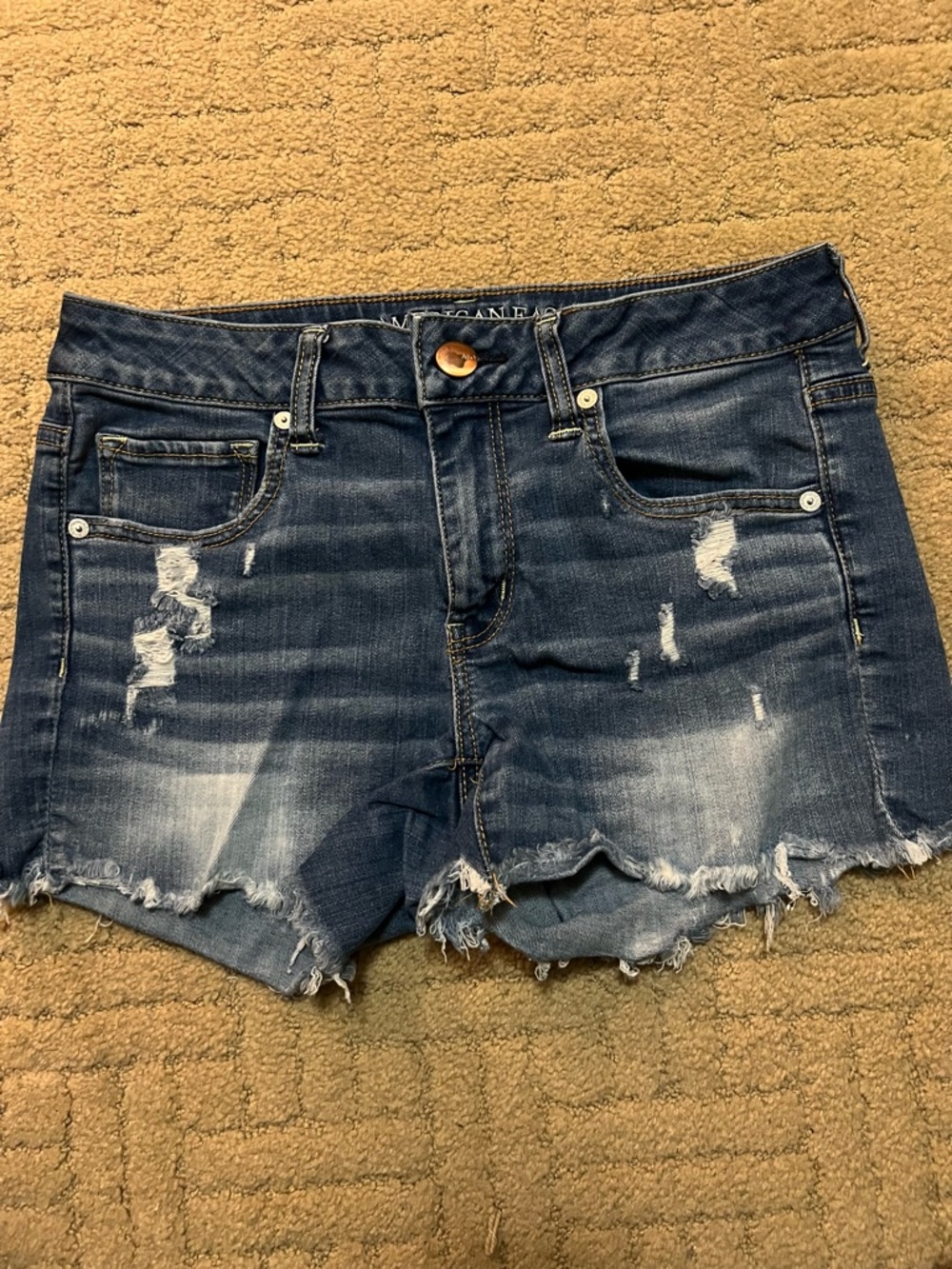 American Eagle Outfitters Blue Distressed Frayed Denim Shorts